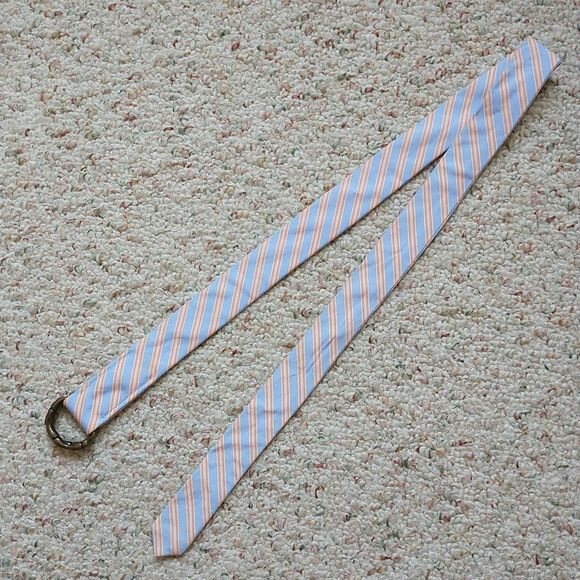 J Crew Belt S/M Fabric Double D Ring Blue Orange Striped 40" Preppy 90s Y2k - Picture 4 of 6